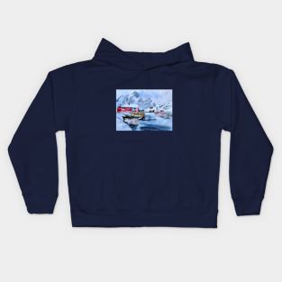 Norway landscape in watercolours illustration Kids Hoodie